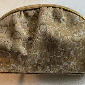 Coach Mini Signature C Makeup Cosmetic Bag Beige Metallic